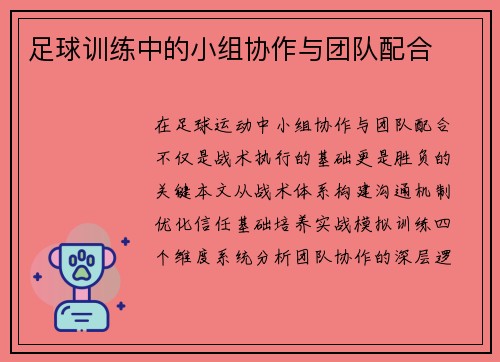 足球训练中的小组协作与团队配合