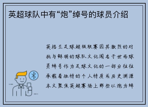 英超球队中有“炮”绰号的球员介绍